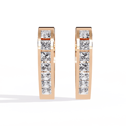 Heart Shaped Princess Cut Diamond Hoop Earrings