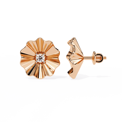 Golden Flower Round Diamond Studs
