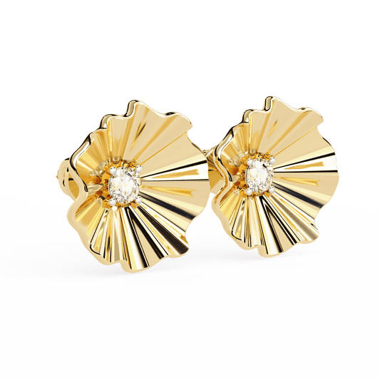 Golden Flower Round Diamond Studs