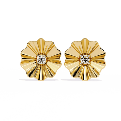 Golden Flower Round Diamond Studs