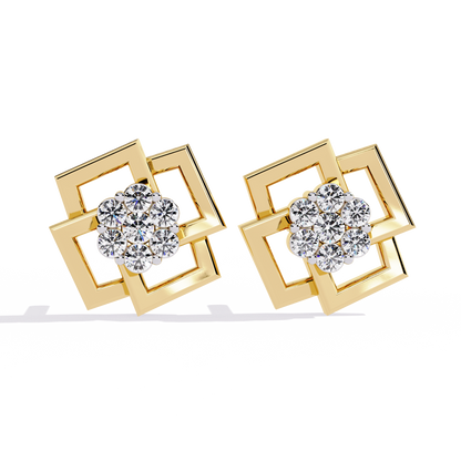 Square Shaped Round Diamond Earrings