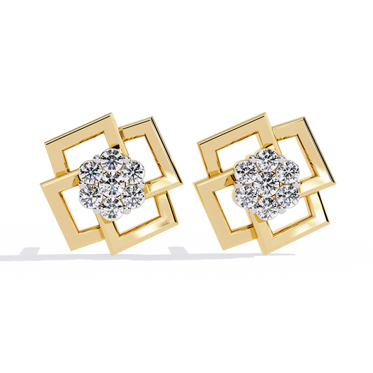 Square Shaped Round Diamond Earrings