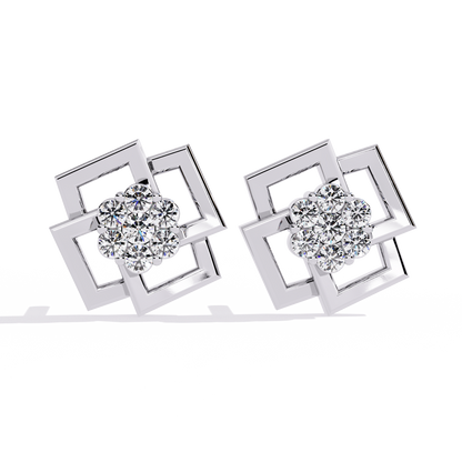 Square Shaped Round Diamond Earrings