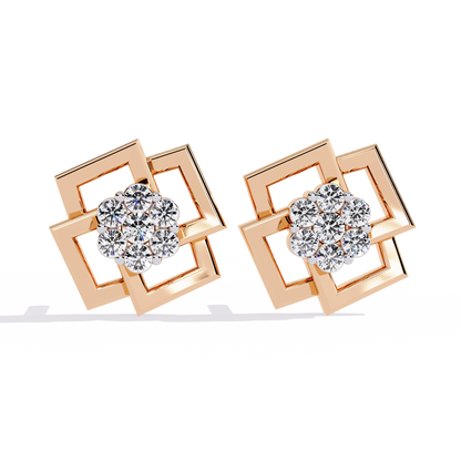Square Shaped Round Diamond Earrings