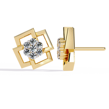 Square Shaped Round Diamond Earrings
