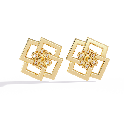 Square Shaped Round Diamond Earrings