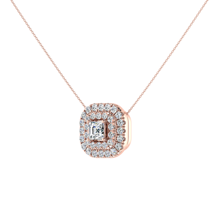 Beautiful Double Halo Centre Emerald Diamond Pendant Set