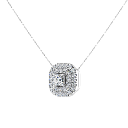 Beautiful Double Halo Centre Emerald Diamond Pendant Set
