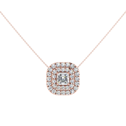 Beautiful Double Halo Centre Emerald Diamond Pendant Set
