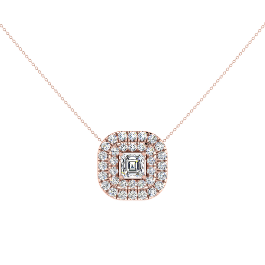 Beautiful Double Halo Centre Emerald Diamond Pendant Set
