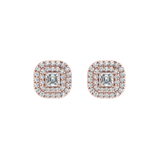 Beautiful Double Halo Centre Emerald Diamond Earrings