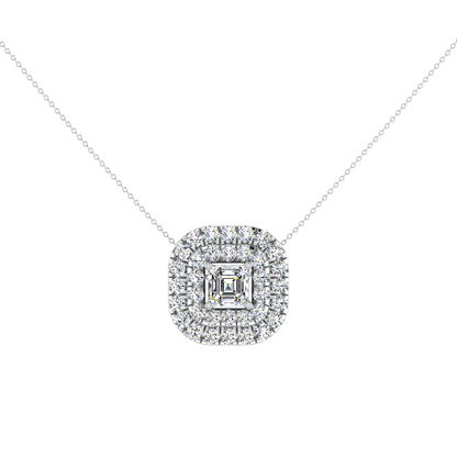 Beautiful Double Halo Centre Emerald Diamond Pendant Set