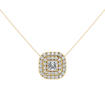 Beautiful Double Halo Centre Emerald Diamond Pendant Set