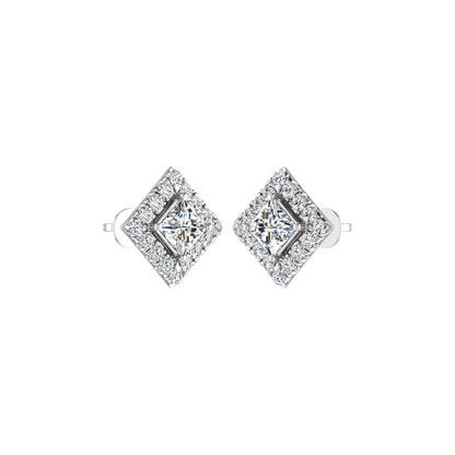 Dashing Princess Cut Solitaire Halo Studs