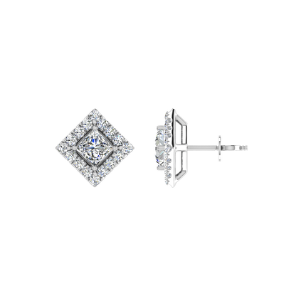 Dashing Princess Cut Solitaire Halo Studs