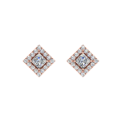 Dashing Princess Cut Solitaire Halo Studs