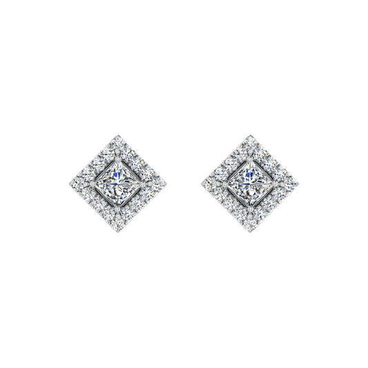 Dashing Princess Cut Solitaire Halo Studs