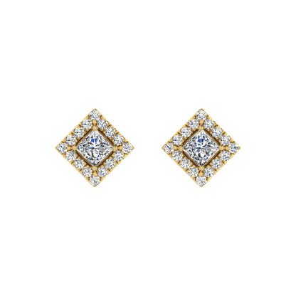 Dashing Princess Cut Solitaire Halo Studs
