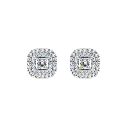 Beautiful Double Halo Centre Emerald Diamond Pendant Set