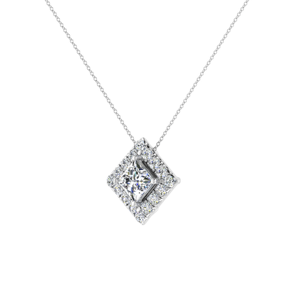 Dashing Princess Cut Solitaire Halo Pendant