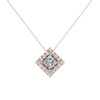 Dashing Princess Cut Solitaire Halo Pendant