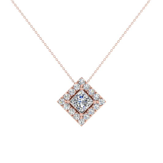 Dashing Princess Cut Solitaire Halo Pendant Set