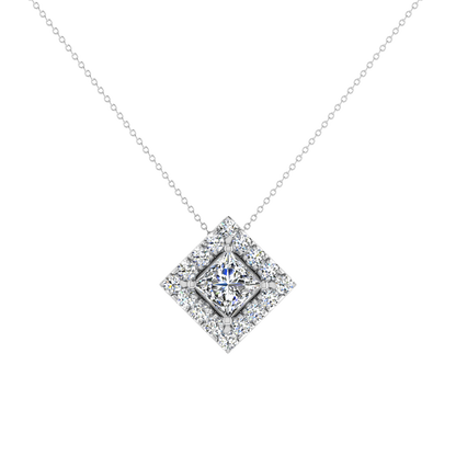 Dashing Princess Cut Solitaire Halo Pendant