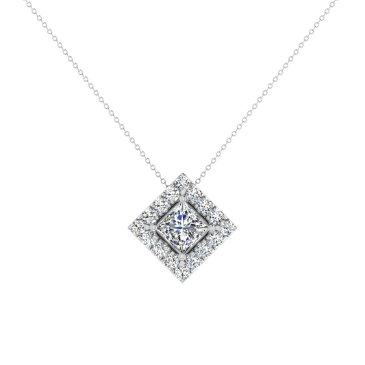 Dashing Princess Cut Solitaire Halo Pendant