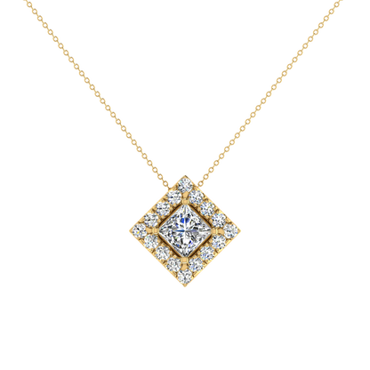 Dashing Princess Cut Solitaire Halo Pendant