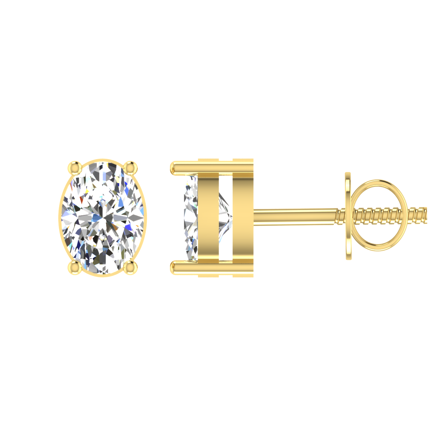 1 Carat Each Daily Wear Oval Shaped Solitaire Earrings