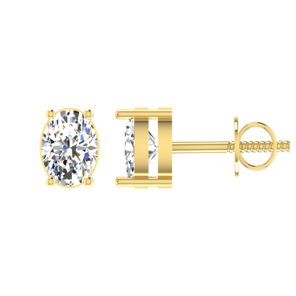 1 Carat Each Daily Wear Oval Shaped Solitaire Earrings
