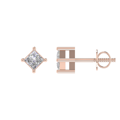 0.25 Carat Each Princess Cut Regular Diamond Earrings
