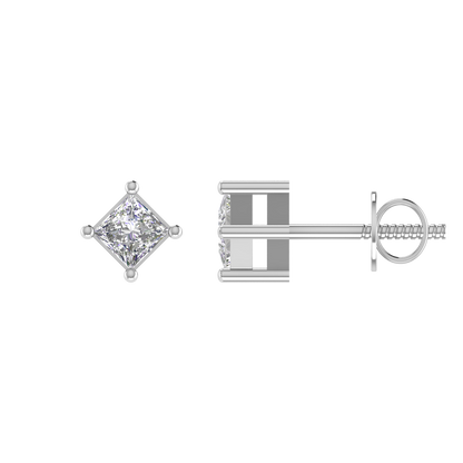 0.25 Carat Each Princess Cut Regular Diamond Earrings