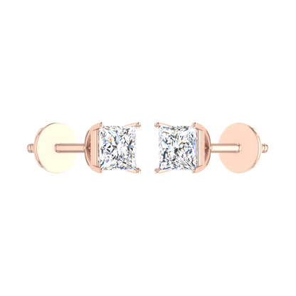 Classic 0.5 Carat Each Princess Cut Diamond Stud Earrings