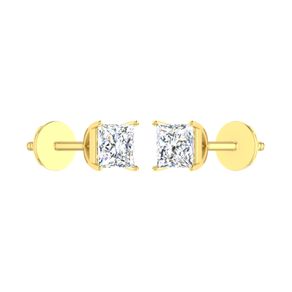 Classic 0.5 Carat Each Princess Cut Diamond Stud Earrings