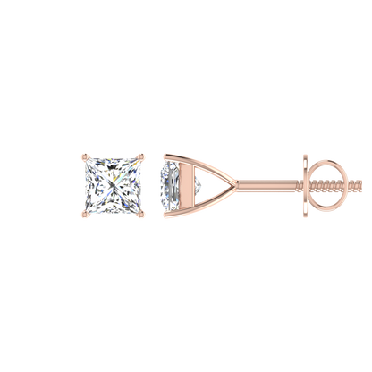 Classic 0.5 Carat Each Princess Cut Diamond Stud Earrings