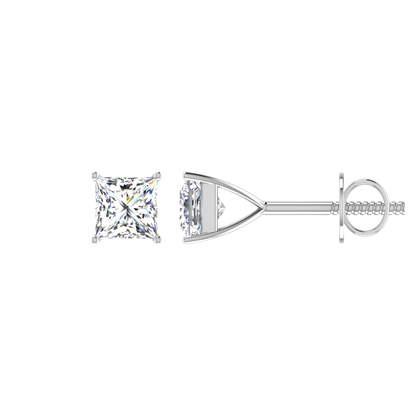 Classic 0.5 Carat Each Princess Cut Diamond Stud Earrings