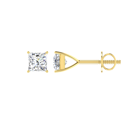 Classic 0.5 Carat Each Princess Cut Diamond Stud Earrings