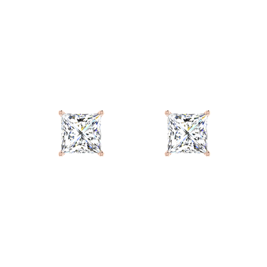 Classic 0.5 Carat Each Princess Cut Diamond Stud Earrings