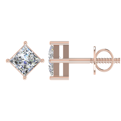 1 Carat Each Princess Cut Basket Setting Diamond Studs