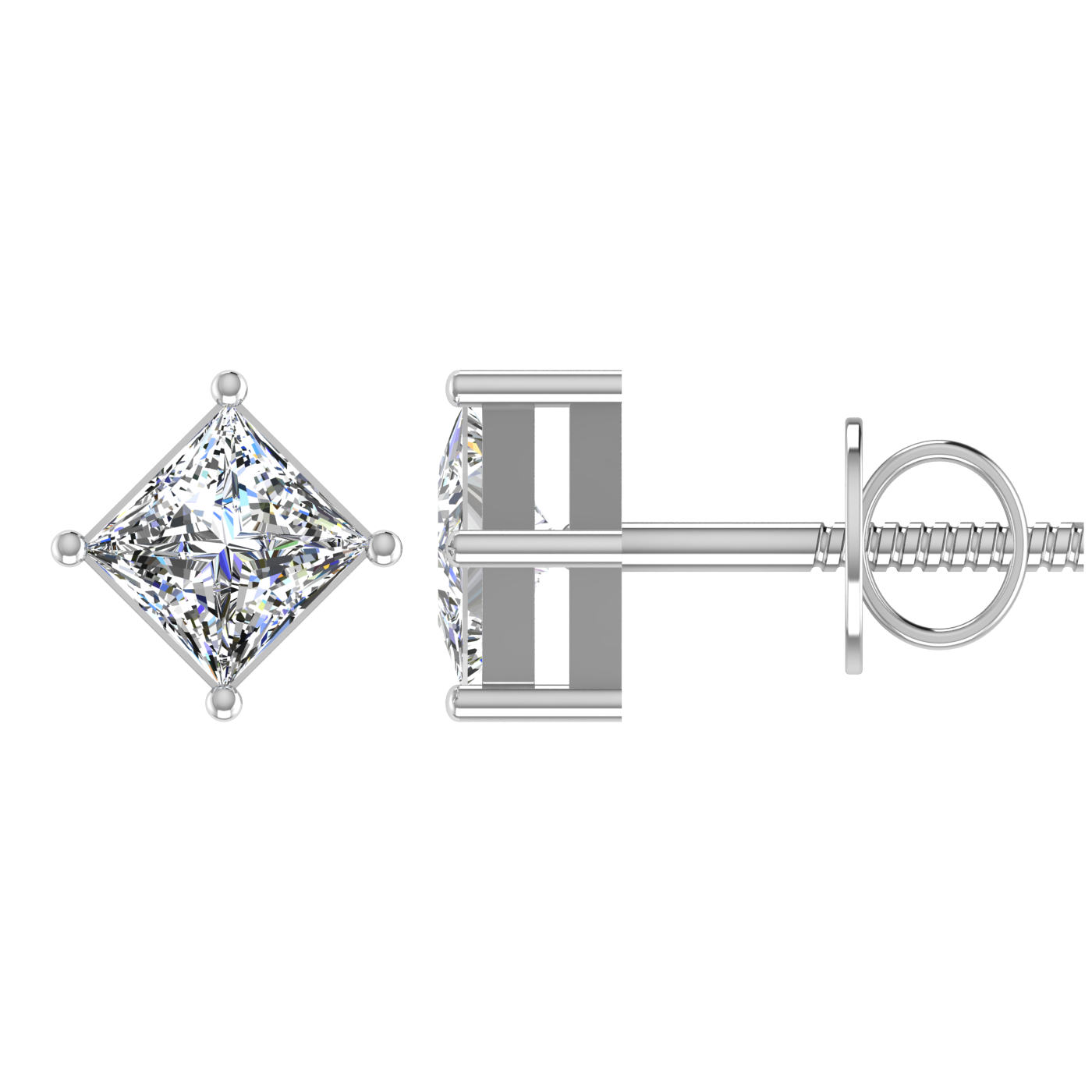 1 Carat Each Princess Cut Basket Setting Diamond Studs
