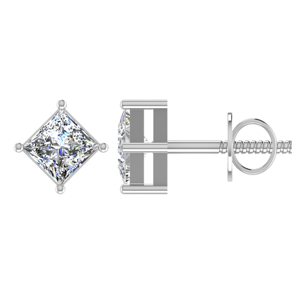 1 Carat Each Princess Cut Basket Setting Diamond Studs