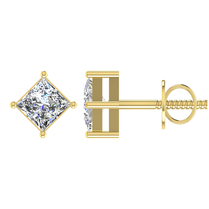 1 Carat Each Princess Cut Basket Setting Diamond Studs