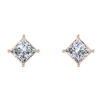 1 Carat Each Princess Cut Basket Setting Diamond Studs