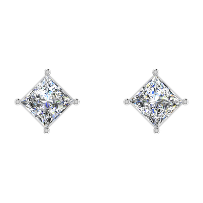 1 Carat Each Princess Cut Basket Setting Diamond Studs