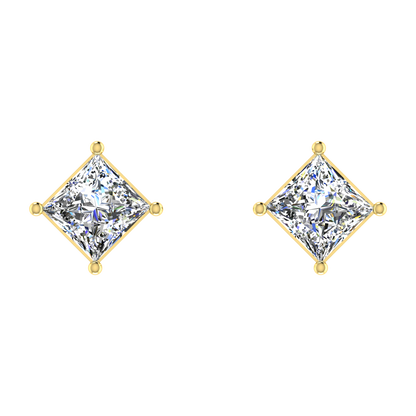 1 Carat Each Princess Cut Basket Setting Diamond Studs