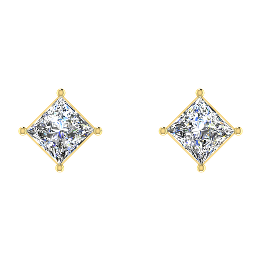 1 Carat Each Princess Cut Basket Setting Diamond Studs