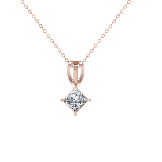 1 Carat Princess Cut Basket Setting Solitaire Pendant Set