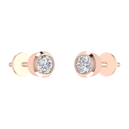 0.75 Carat each Bezel Round Diamond Earrings