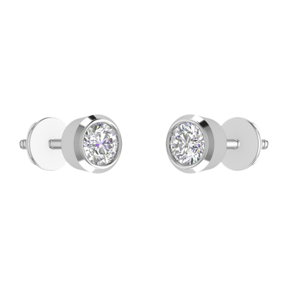 0.75 Carat each Bezel Round Diamond Earrings